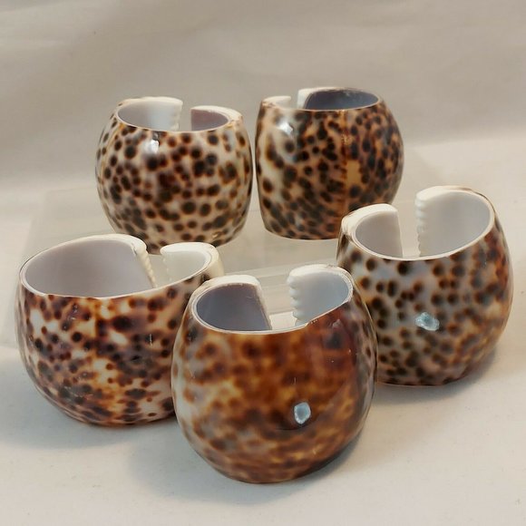 Vintage Lot 5 Spotted TIGER COWRIE Sea Shell Napkin Rings Holders - Picture 2 of 8